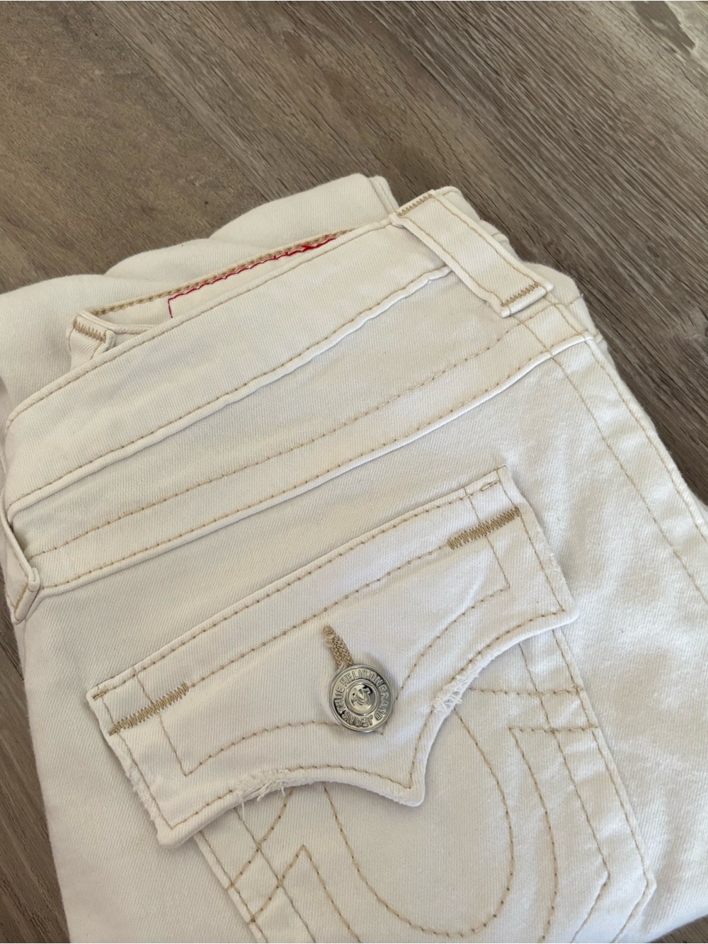 True Religion White Denim Jeans with Signature Pockets